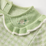 Dave&Bella Toddler Girls Fresh Green Plaid Knit Sweater Mesh Party Dress