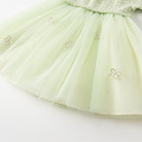 Dave&Bella Toddler Girls Fresh Green Plaid Knit Sweater Mesh Party Dress
