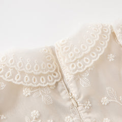 Dave&Bella Toddler Girls Autumn Beige Embroidered Craft Court Style Mesh Princess Dress