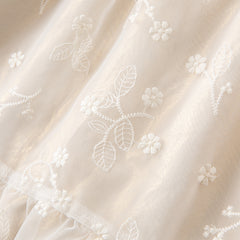 Dave&Bella Toddler Girls Autumn Beige Embroidered Craft Court Style Mesh Princess Dress