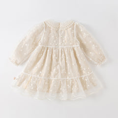 Dave&Bella Toddler Girls Autumn Beige Embroidered Craft Court Style Mesh Princess Dress
