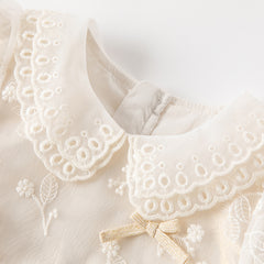 Dave&Bella Toddler Girls Autumn Beige Embroidered Craft Court Style Mesh Princess Dress