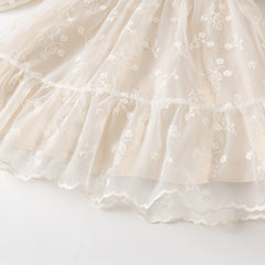 Dave&Bella Toddler Girls Autumn Beige Embroidered Craft Court Style Mesh Princess Dress