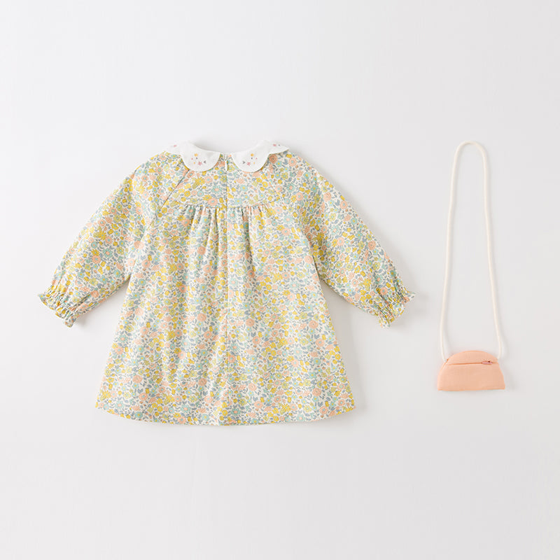 Dave&Bella Toddler Girls Cute Floral Lightweight Cotton A-line Dress(wallet bag)