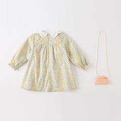 Dave&Bella Toddler Girls Autumn Cute Floral Lightweight Cotton A-line Dress(wallet bag)