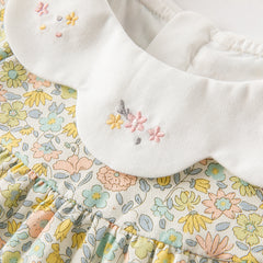 Dave&Bella Toddler Girls Autumn Cute Floral Lightweight Cotton A-line Dress(wallet bag)