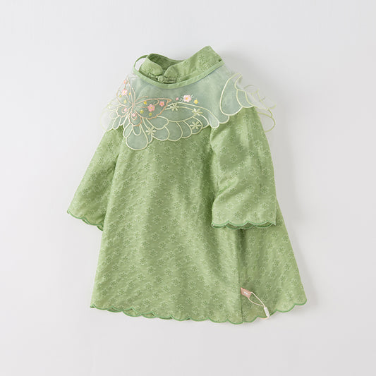 Dave&Bella Toddler Girls Autumn Classic Green Chinese Style Dress