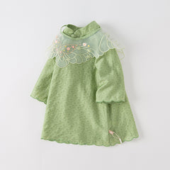 Dave&Bella Toddler Girls Autumn Classic Green Chinese Style Dress