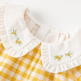 Dave&Bella Toddler Girls Summer Cotton Yellow White Plaid Doll Collar Casual Party Dress
