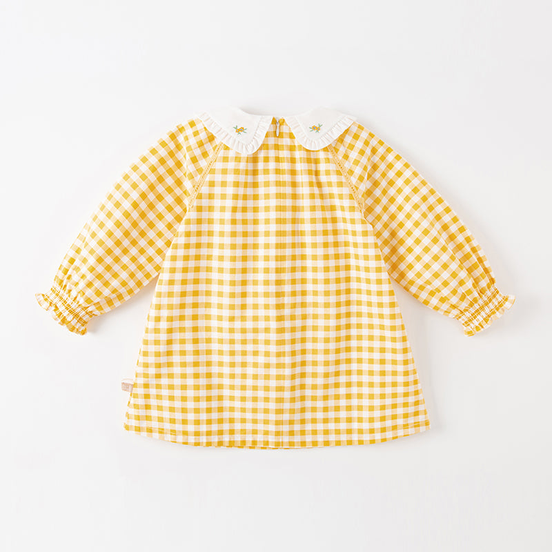 Dave&Bella Toddler Girls Summer Cotton Yellow White Plaid Doll Collar Casual Party Dress