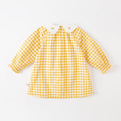 Dave&Bella Girls Summer Cotton Yellow White Plaid Doll Collar  Casual Party Dress