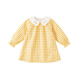 Dave&Bella Toddler Girls Summer Cotton Yellow White Plaid Doll Collar Casual Party Dress