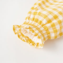 Dave&Bella Girls Summer Cotton Yellow White Plaid Doll Collar  Casual Party Dress