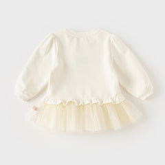 Dave&Bella Kids Girls Spring Cartoon Mesh False Two-Piece Dress