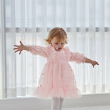 Dave&Bella Toddler Girls Adorable Light Pink Square Collar Mesh Princess Dress