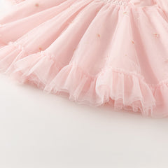 Dave&Bella Toddler Girls Autumn Adorable Light Pink Square Collar Mesh Princess Dress