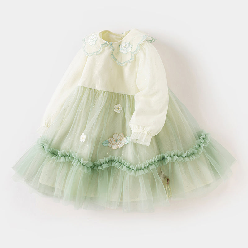 Dave&Bella Toddler Girls Classic Bamboo Green Chinese-style Fashion A-line Mesh Dress