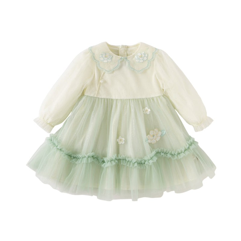 Dave&Bella Toddler Girls Classic Bamboo Green Chinese-style Fashion A-line Mesh Dress