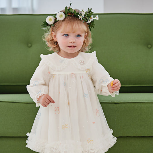 Dave&Bella Toddler Girls Spring/Autumn Beige Princess Mesh Dress