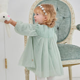 Dave&Bella Girls Green Long Sleeve Tulle A-Line Party Dress