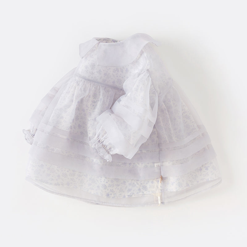 Dave&Bella Toddler Girls Stylish Grey Purple Floral Print Mesh Party Dress
