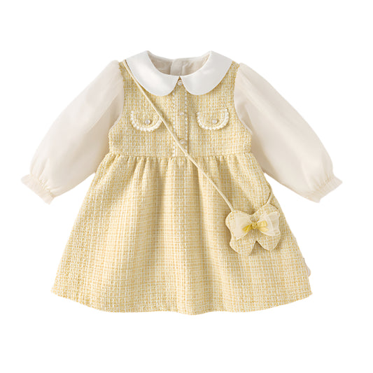 Dave&Bella Toddler Girls Autumn Yellow Romantic French-style Princess Dress(wallet bag)