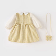 Dave&Bella Toddler Girls Autumn Yellow Romantic French-style Princess Dress(wallet bag)