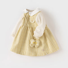 Dave&Bella Toddler Girls Autumn Yellow Romantic French-style Princess Dress(wallet bag)