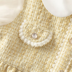 Dave&Bella Toddler Girls Autumn Yellow Romantic French-style Princess Dress(wallet bag)