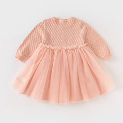 Dave&Bella Toddler Girls Autumn Light Pink Soft Knit Sweater Mesh A-line Princess Dress