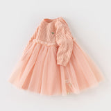 Dave&Bella Toddler Girls Light Pink Soft Knit Sweater Mesh A-line Princess Dress