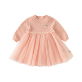 Dave&Bella Toddler Girls Light Pink Soft Knit Sweater Mesh A-line Princess Dress