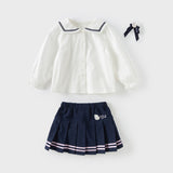 Dave&Bella Kids Girls White Top Pleated Skirt Sets