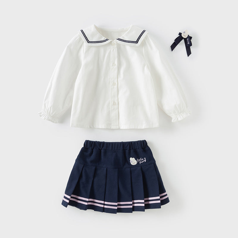 Dave&Bella Kids Girls White Top Pleated Skirt Sets
