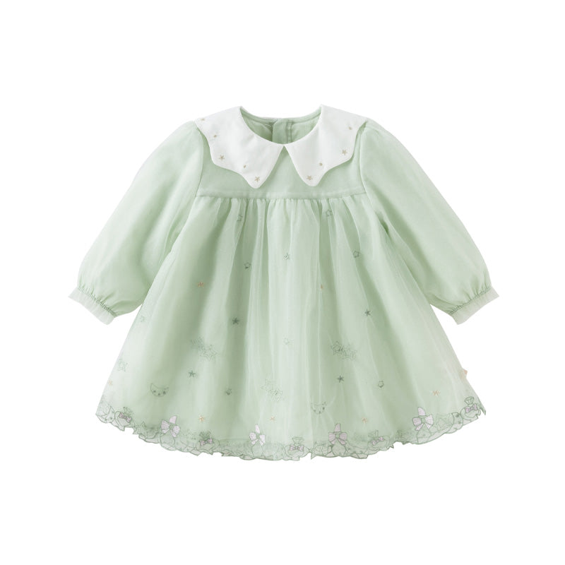 Dave&Bella Toddler Girls Fresh Green Long Sleeve Mesh Princess Dress