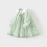 Dave&Bella Toddler Girls Fresh Green Long Sleeve Mesh Princess Dress