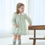 Dave&Bella Toddler Girls Fresh Green Long Sleeve Mesh Princess Dress