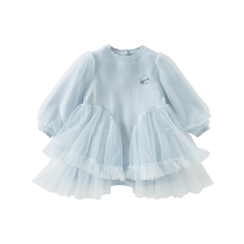 Dave&Bella Toddler Girls Gentle Light Blue Knit Sweater Mesh Princess Dress