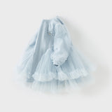 Dave&Bella Toddler Girls Gentle Light Blue Knit Sweater Mesh Princess Dress