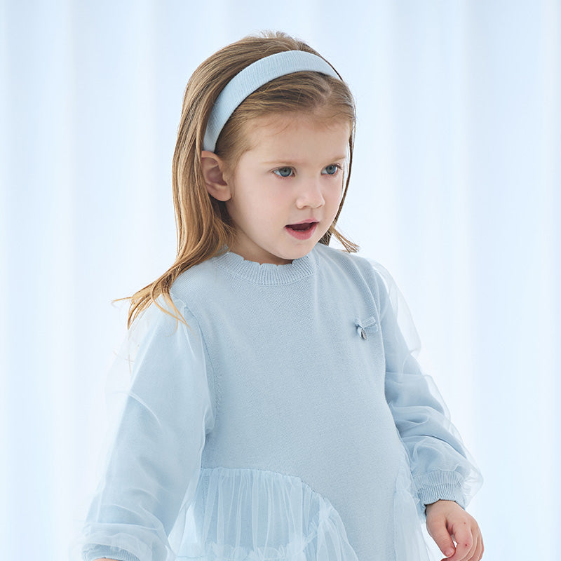 Dave&Bella Toddler Girls Gentle Light Blue Knit Sweater Mesh Princess Dress