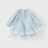 Dave&Bella Toddler Girls Gentle Light Blue Knit Sweater Mesh Princess Dress