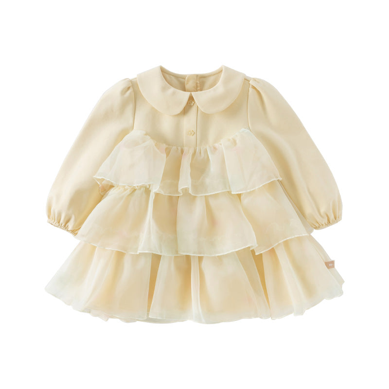 Dave&Bella Toddler Girls Gentle Yellow Floral Princess Mesh Dress