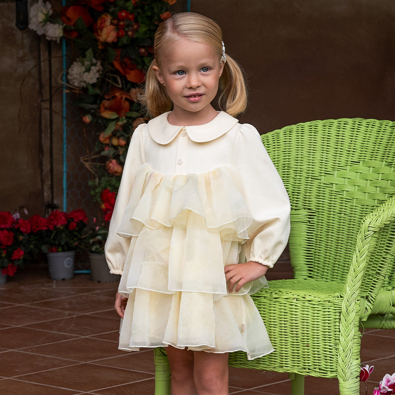 Dave&Bella Toddler Girls Gentle Yellow Floral Princess Mesh Dress