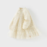 Dave&Bella Kids Girls Charming Yellow Chinese-style Floral Soft Mesh Princess Dress