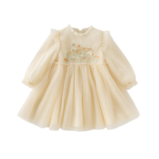Dave&Bella Toddler Girls Spring/Fall Embroidered Mesh Princess Dresses
