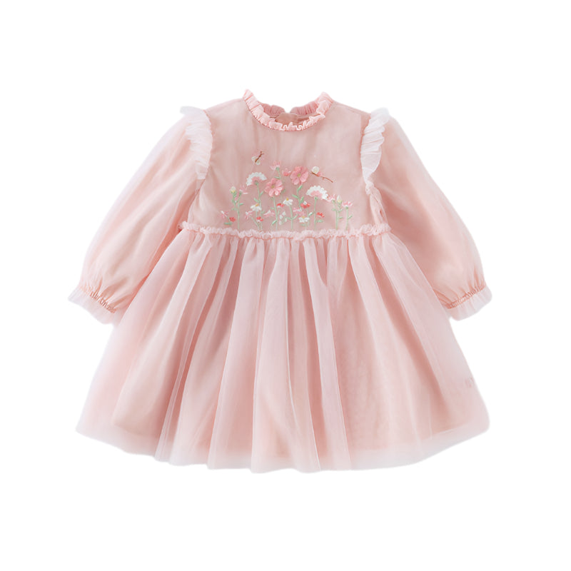 Dave&Bella Toddler Girls Adorable Flower Embroidered Mesh Princess Dresses