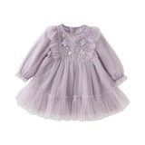 Dave&Bella Toddler Girls Purple Flower Embroidery Mesh Princess Dress