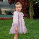 Dave&Bella Toddler Girls Purple Flower Embroidery Mesh Princess Dress