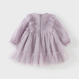 Dave&Bella Toddler Girls Purple Flower Embroidery Mesh Princess Dress