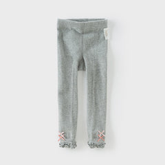 Dave&Bella Girls Autumn Beige/Grey Lace Leg Footless Tights Leggings